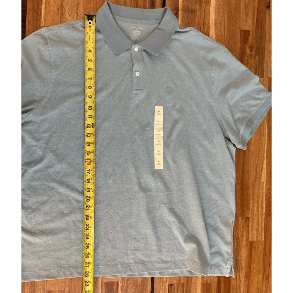 Banana Republic Pique Polo Shirt Slim Fit Blue Organic Cotton‎ Sz XL NWT Preppy